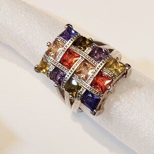 Testimony to Beauty Multi-Color Topaz Silver Ring Sizes 5, 5.5, 6, 7, 8